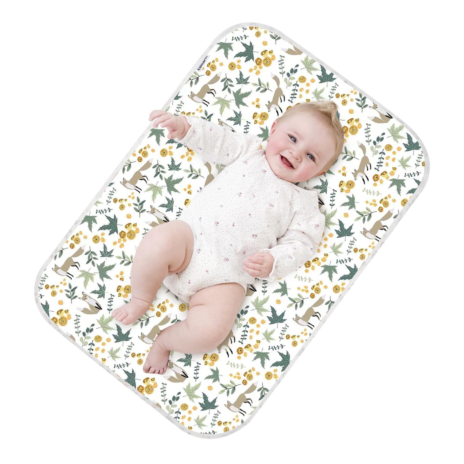 Coinarin Baby Changing Mat 80 x 54.6 cm Extra Large Waterproof Absorbent Portable Reusable Changing Mat for Travel or Home Fox