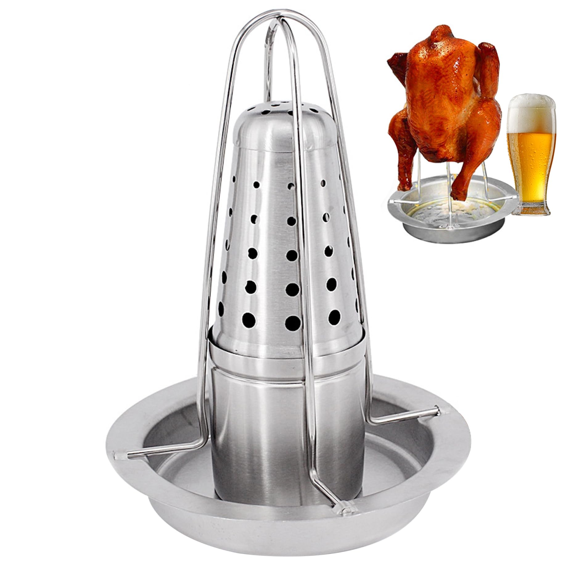Weduspaty Beer Can Chicken Roaster Stand Stainless Steel Beer Can Chicken Holder for Grill Smoker Oven with Flavouring Container Dishwasher Safe Chicken Roaster BBQ Grill Accessories
