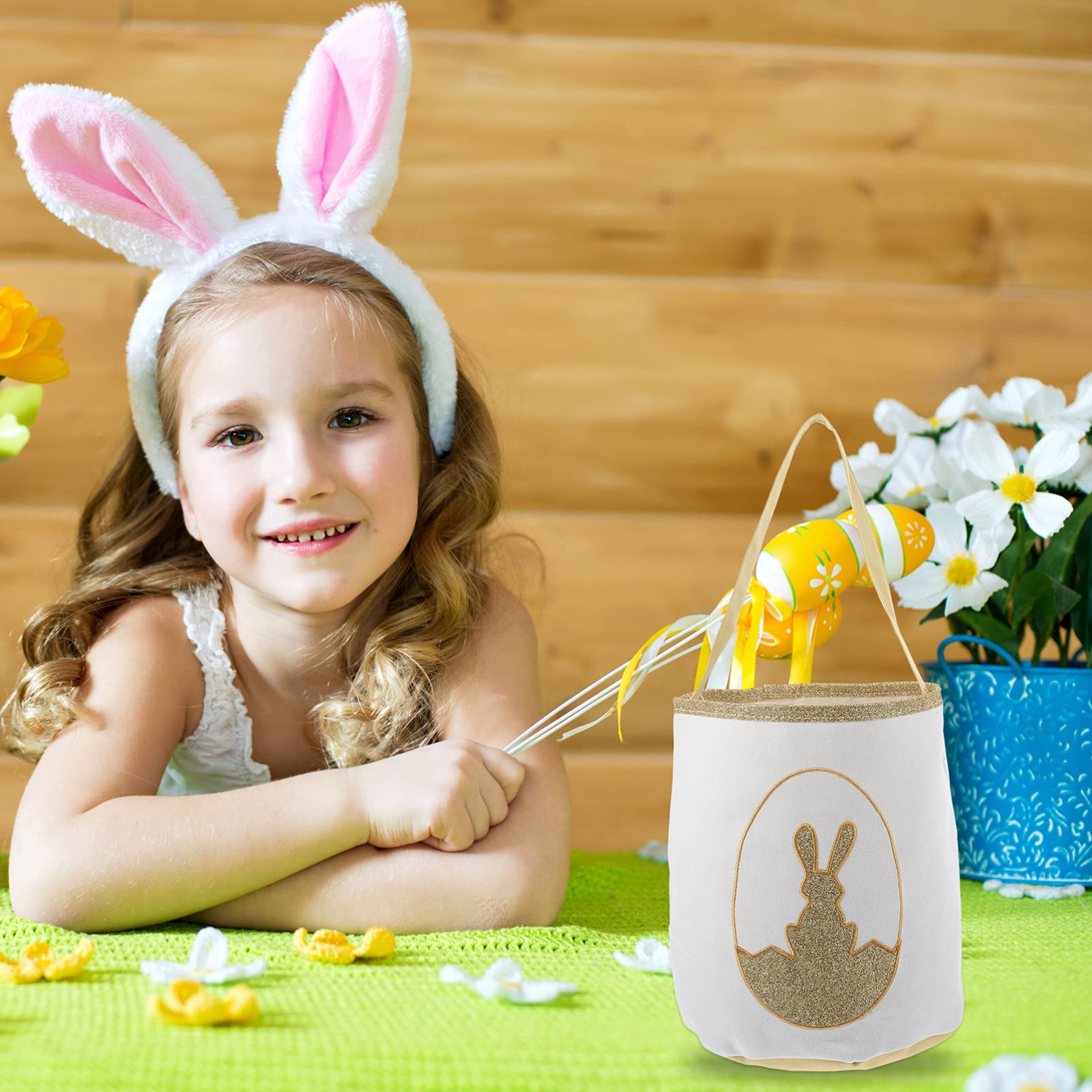 Cabilock 3piezas Canasta De Dulces De Pascua Diseño De Conejo Recipiente Para Golosinas y Decoración Bolsa Portátil Para Almacenamiento De y Galletas