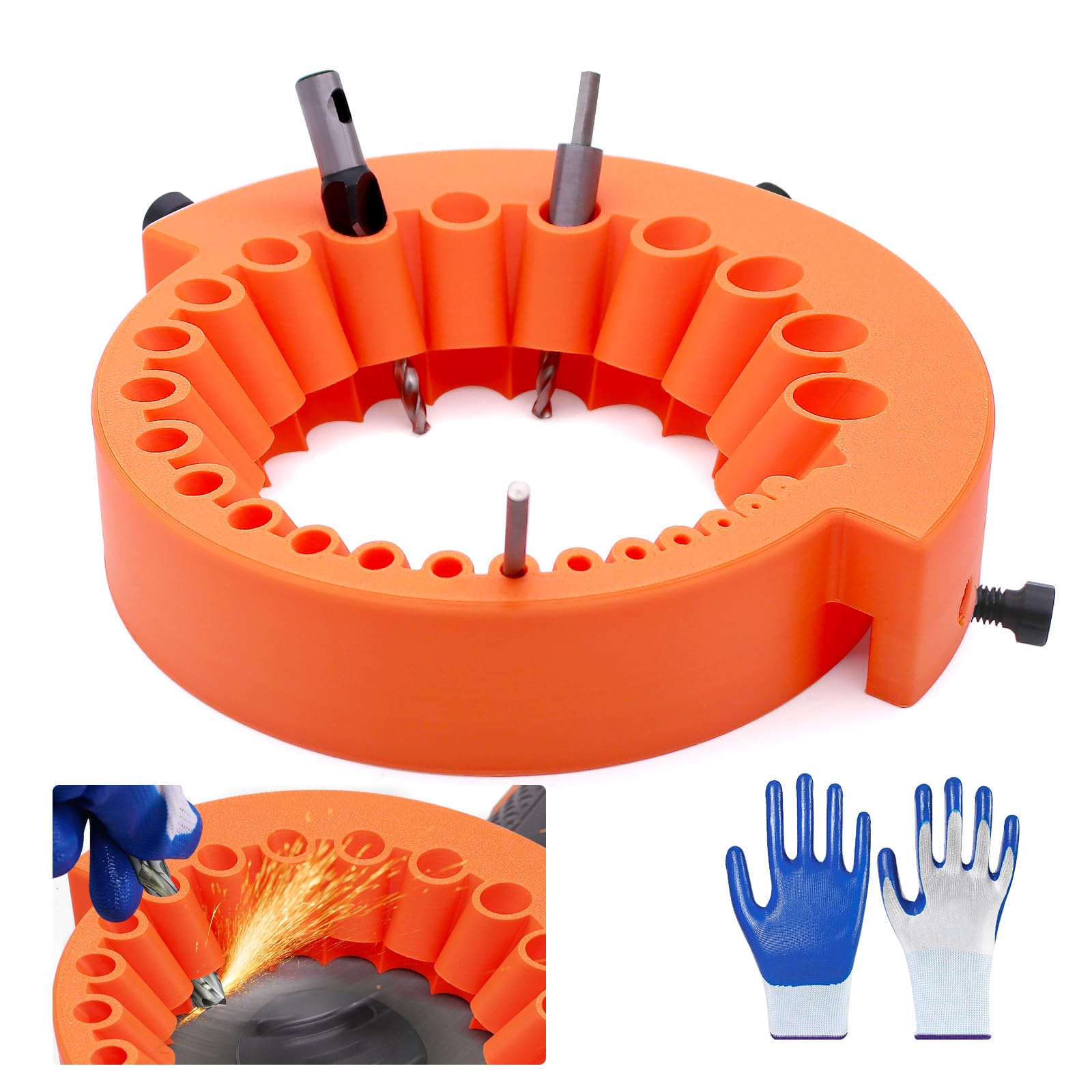Afilador de brocas, herramienta de afilado de color naranja, afilador de 2 a 13 mm, dispositivo de afilado de brocas, afilador de taladro, afilador con guantes para amoladora angular de 125 mm