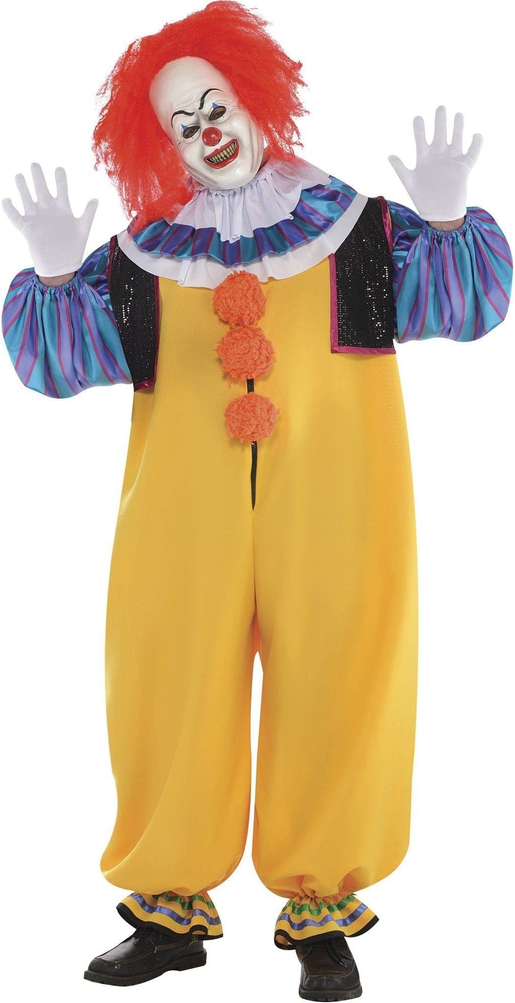 SUIT YOURSELF Pennywise Halloween Costume for Adults, Stephen King’s IT, Plus Size, Includes Collar, Gloves and Mask Multicolor
