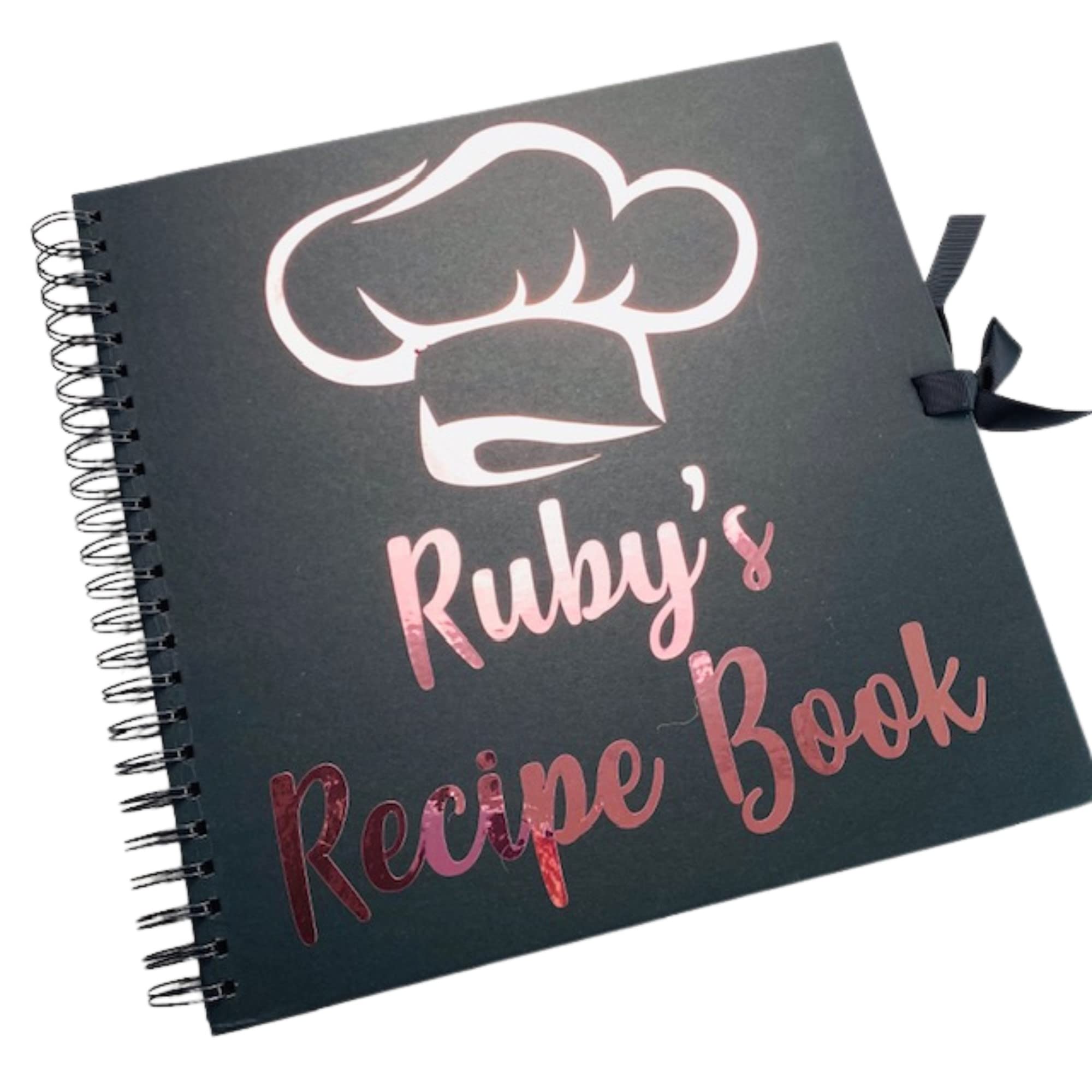 Little Secrets Clothing Black Personalised Recipe Book, Plain Write Your Own Recipes Cooking Scrapbook, Baking Keepsake Gift (Black)