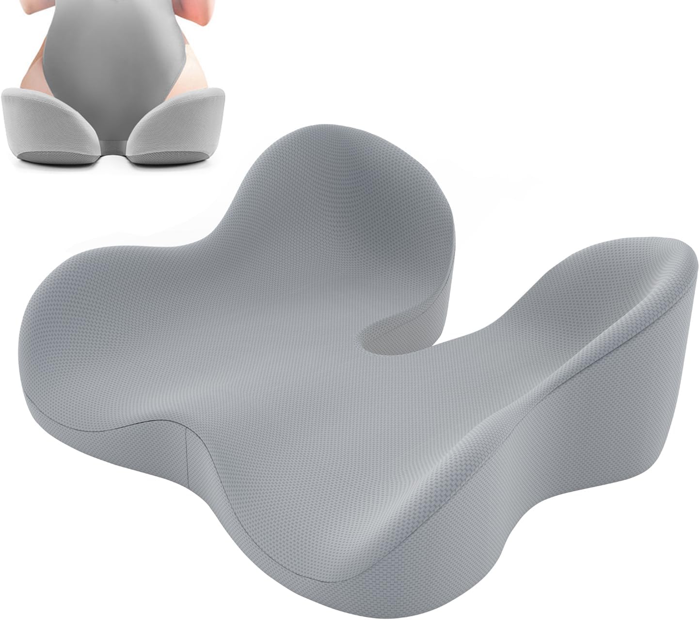 Seat Cushion for Tailbone & Sciatica Pain Relief - Plush Yet Supportive Ergonomic Memory Foam Chair Cushions for Office Chair, Car, Wheelchair,Airplane & Long Sitting(Light Gray)