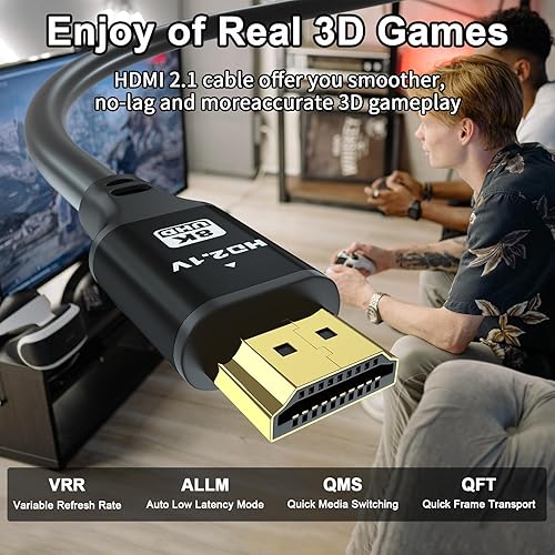 Miniatura 9 de Cable HDMI de 10 pies, 48 Gbps 8K a 60 Hz 4K120Hz, HDCP 2.2 y 2.3, DTSX, HDR 10 compatible con Roku TVeARC3DPS5HDTVportátilBlu-ray cable HDMI de