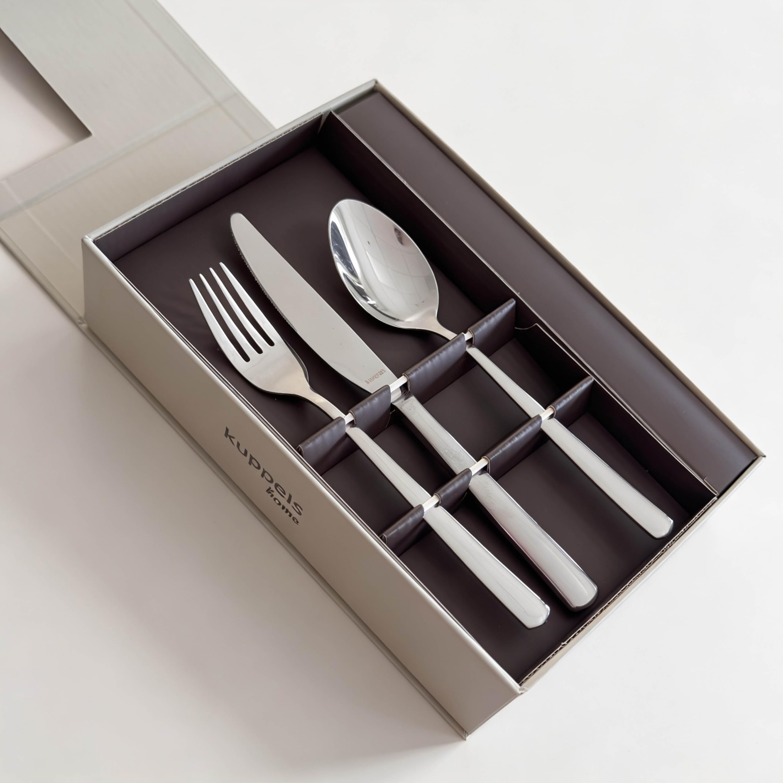 Kuppels Lana Besteck Set 12 Personen, 60-teilig - Silber | Besteckset, 18/10 Rostfrei Edelstahl, Messer, Gabeln, Löffel, Dessertgabeln und Kaffeelöffel, Cutlery Set