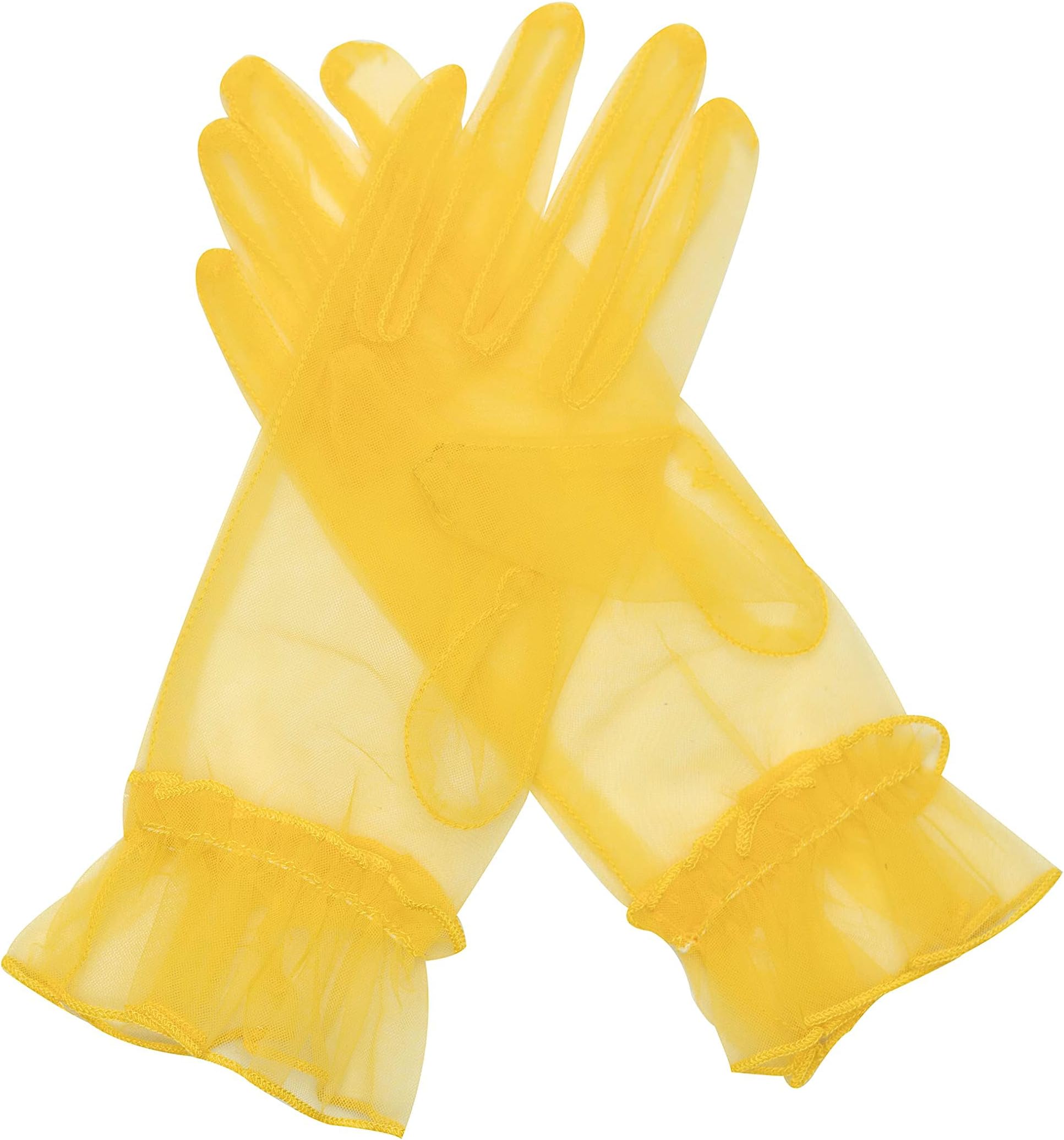 QRBTSCL Women's Ruffled Tulle Mesh Gloves Wedding Party Gloves Short Prom Evening Glove