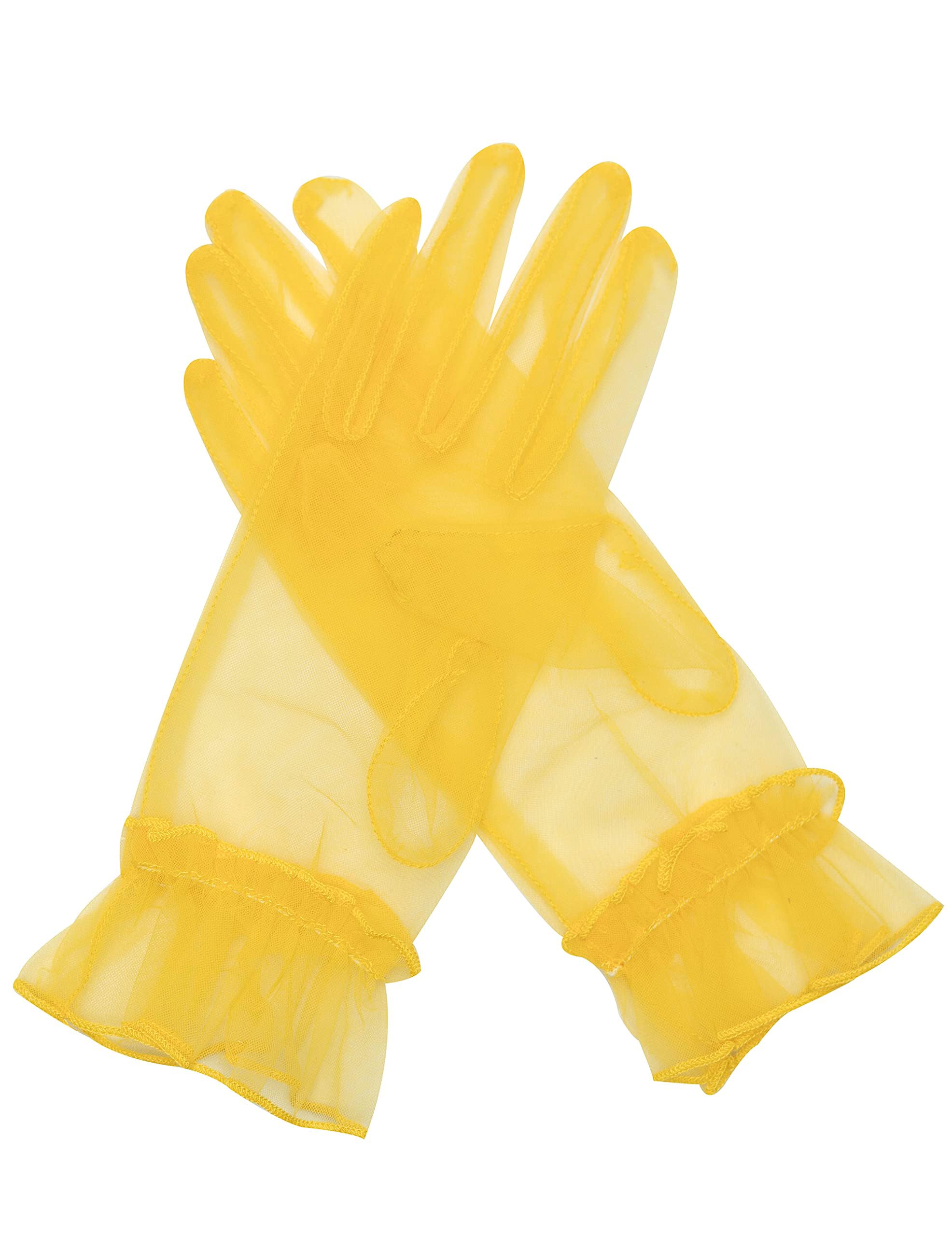 QRBTSCL Women's Ruffled Tulle Mesh Gloves Wedding Party Gloves Short Prom Evening Glove