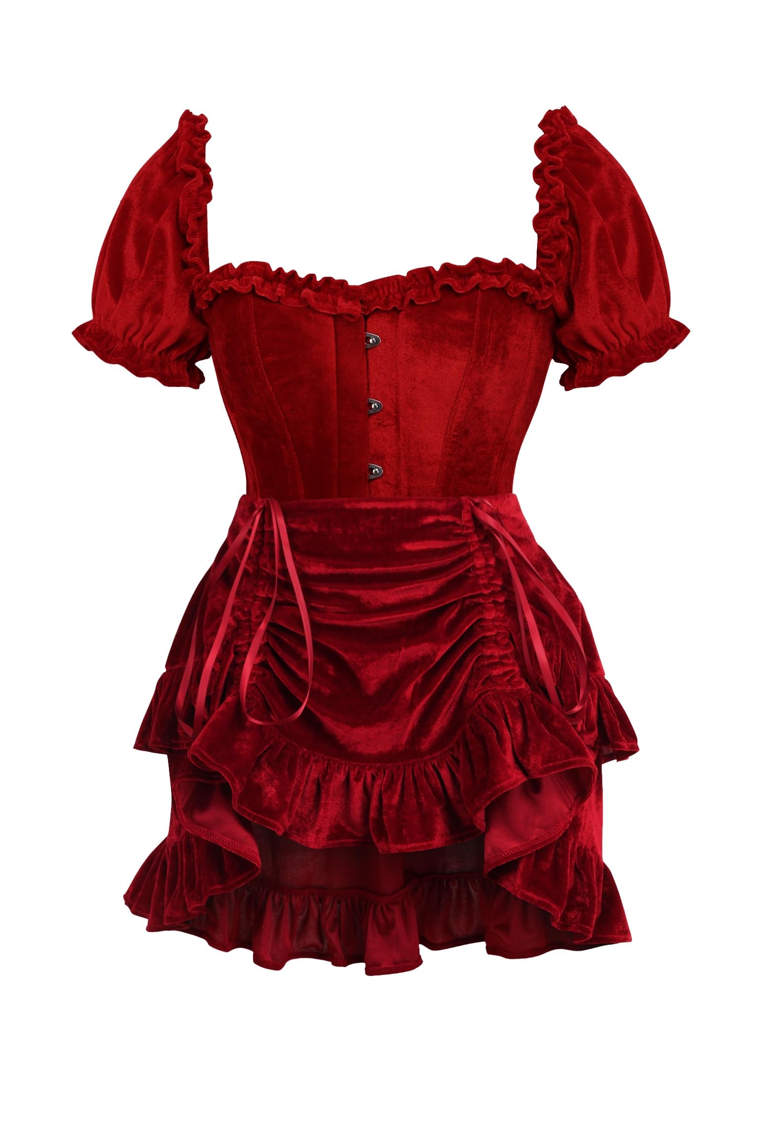 Daisy corsets womens Daisy Corsets Top Drawer 2 Pc Dark Red Velvet Steel Boned Corset W Sleeves Skirt