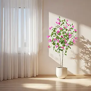 Garveehome 5FT Artificial Bougainvillea Tree, Simulation Flower with Real Touch Leaves Fake Potted Green Plant for Photography Studio Atmosphere Decor for Office Home Decor Housewarming Gift