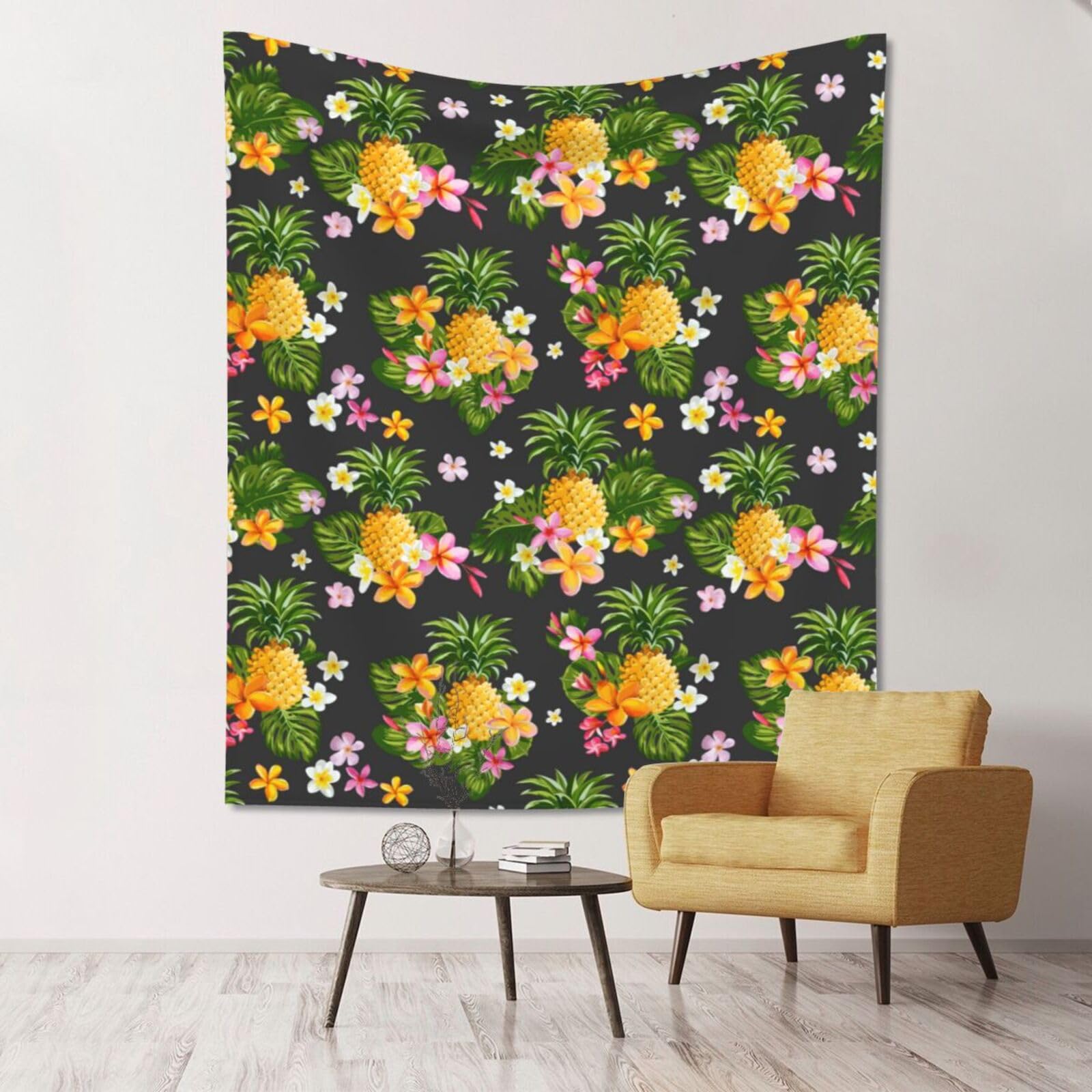 WKSGDSG Large Wall Hanging, Machine Washable Tapestry For Dorm Room, Tropical Pineapple Hawaiian, Lightweight Polyester Wall Art For Bedroom Living Room, 152x130cm