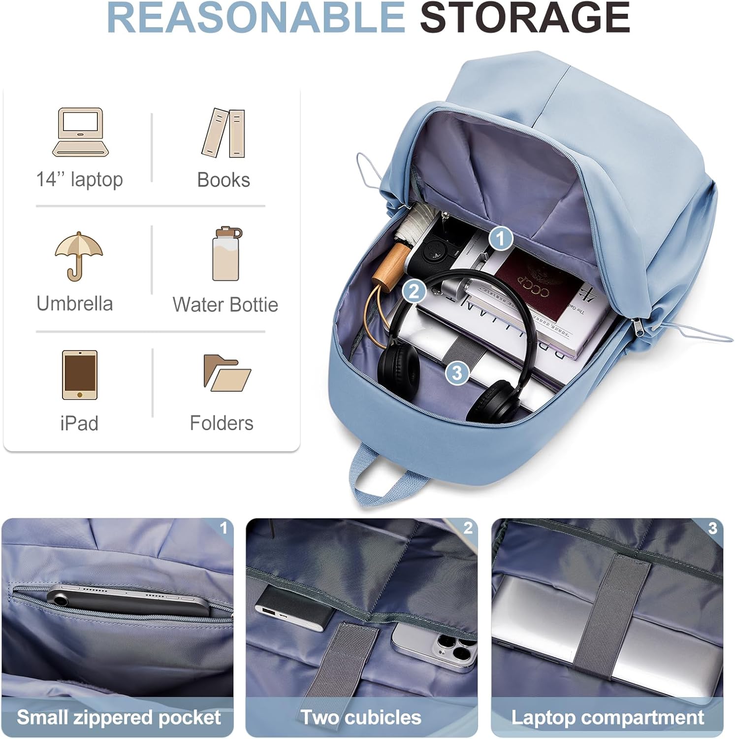 Basic Backpack For High School Women Men,Lightweight Casual Daypack College Backpack,Simple Bookbag For Teens Boys Girls,Waterproof School Bag(Blue) - Image 3