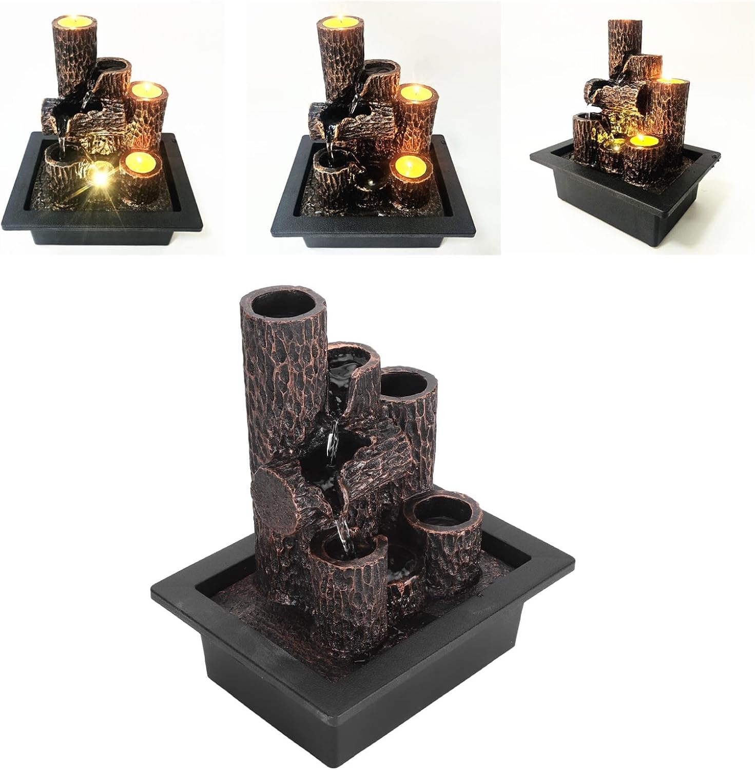 Fafeicy Resins Tabletop Fountain with Adjustables Water Flows and LED Lights for Office Living Room Decor (US Plug 110V)