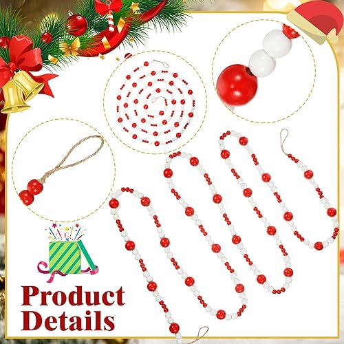 Miniatura 3 de Guirnalda de cuentas de madera rústica para colgar en la pared, decoración de árbol de vacaciones natural, guirnalda decorativa para colgar en la