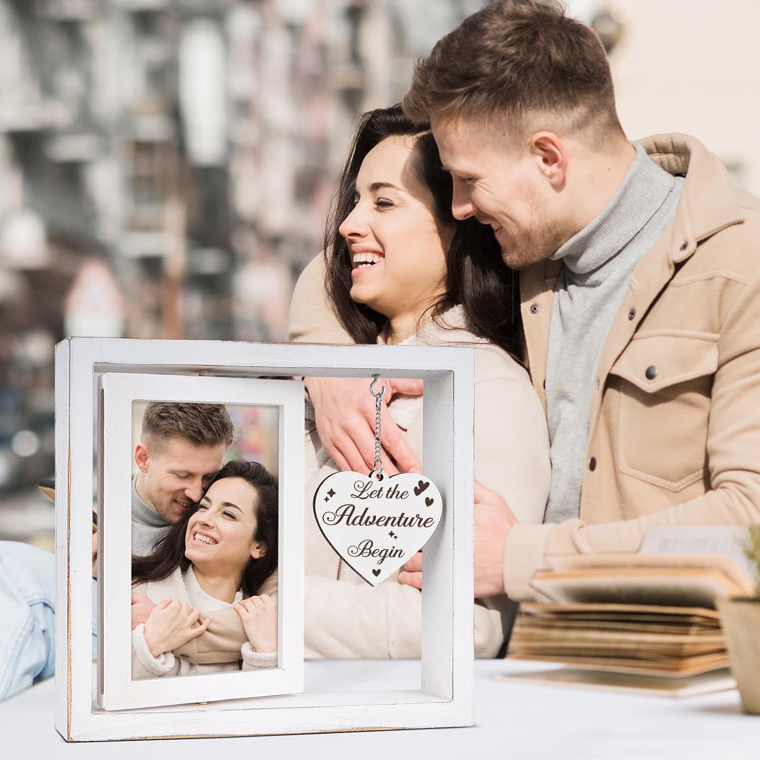 Engagement Gifts for Couples - Rotating Floating Let the Adventure Begin Picture Frame for Newly Engaged Couples, Engagement Gifts for Best Friends Him Her Bride to Be Photo Frame 4"×6" - Image 3