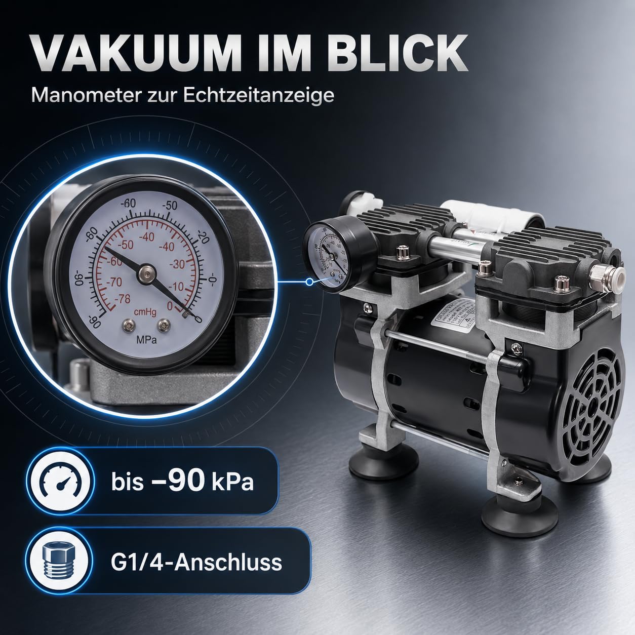 öLfreie Vakuumpumpe, 150W Industrielle Labor Vakuumpumpe 1450Rpm Airbrush Kompressor Niedriger Rausch, Unterdruckpumpe Geeignet für Medizinische Maschinen, Laboratorien