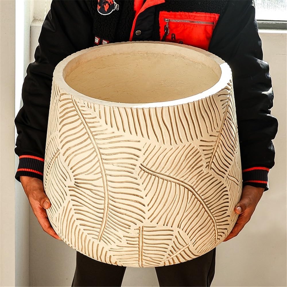 Doniczka Błoto magnezowe Extra Large Średnica 35 cm Większa okrągła doniczka do wnętrz Salon Balkon Podłoga Mała doniczka na drzewo Doniczka(Beige)