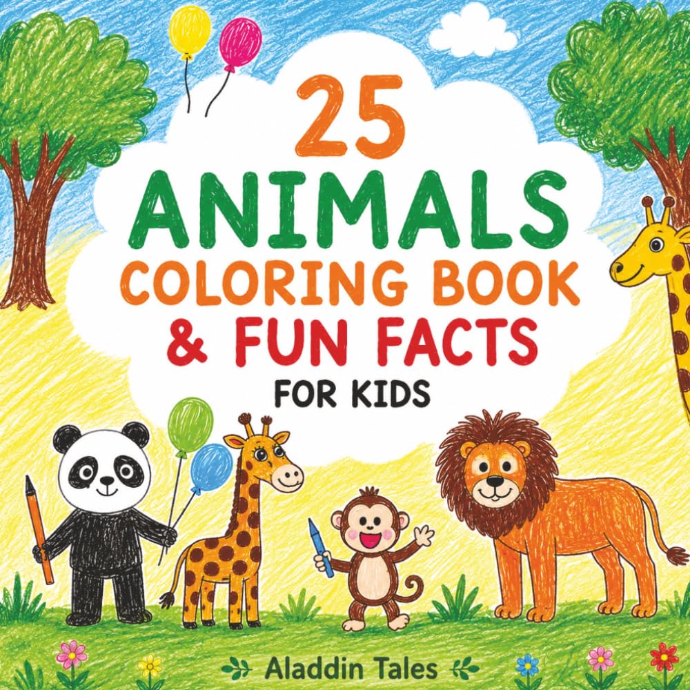 25 ANIMALS COLORING BOOK & FUN FACTS: A Fun Animal Adventure with 25 Coloring Pages and Easy Facts for Kids Ages 4–8