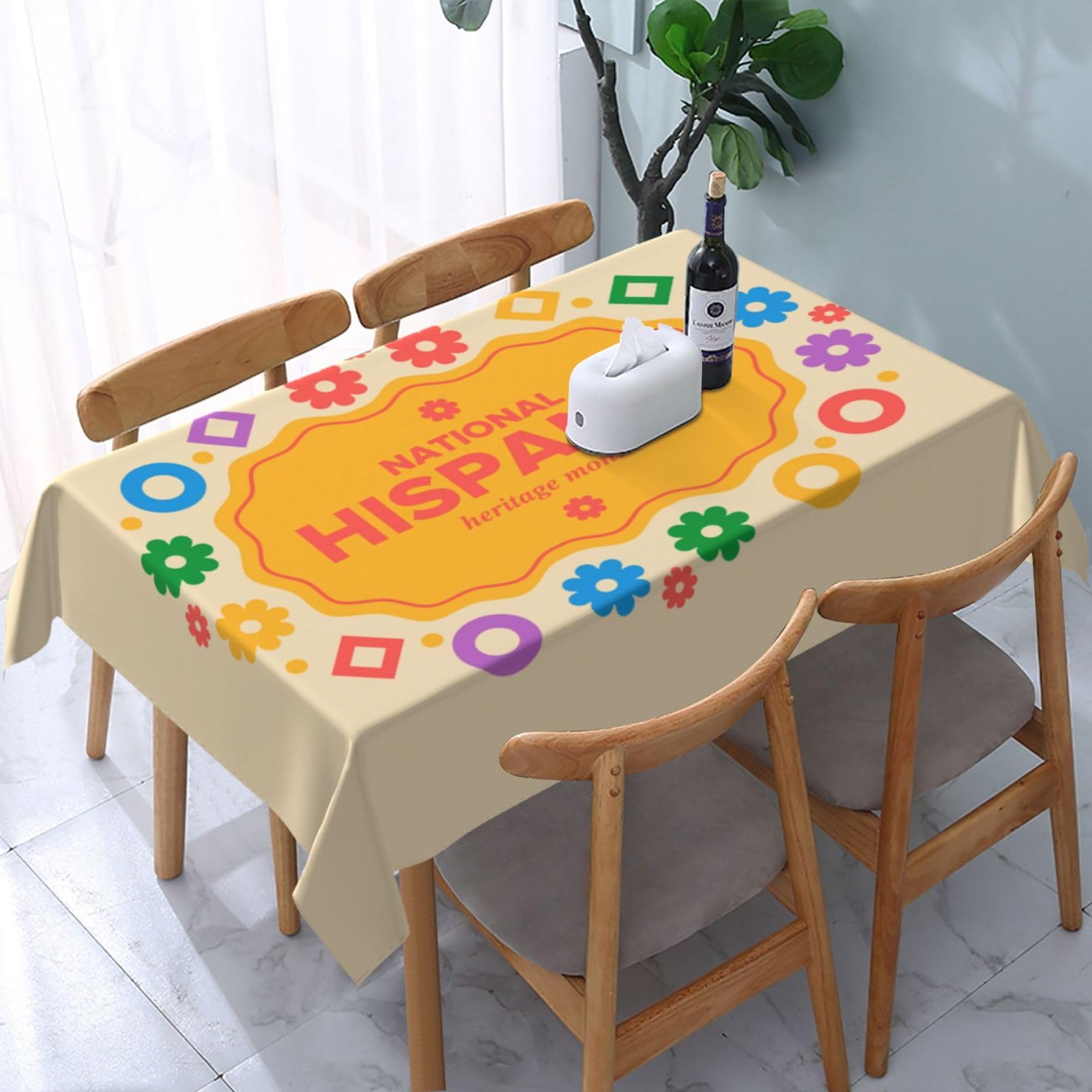 JunHeArt National Hispanic Heritage Month Tablecloth Rectangle Table Cover Washable Table Cloths Decor For Kitchen 54" X 72"
