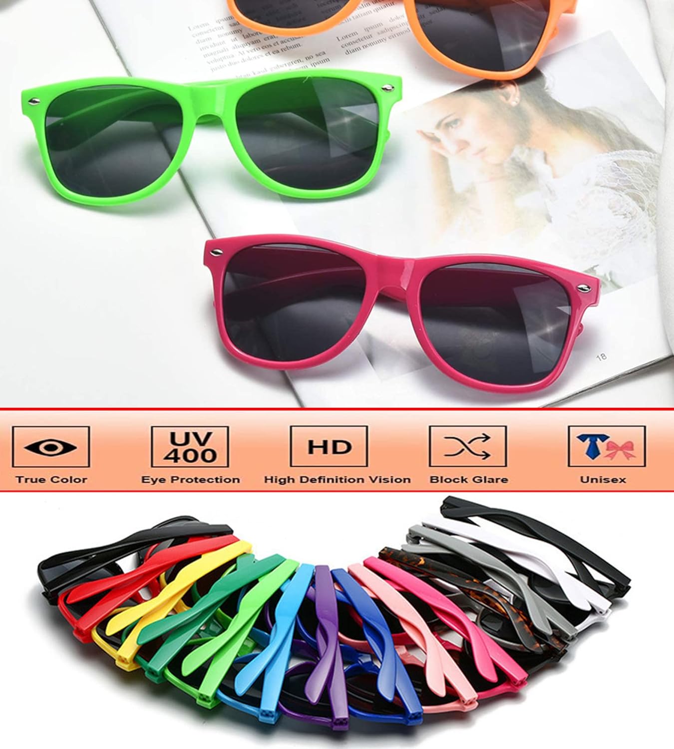 Fsmiling Mens Sunglasses Bulk Neon Sunglasses Pack Cheap Shades Glasses Cool Eyewear Set for Women-15Pack,Hot Pink - Image 5