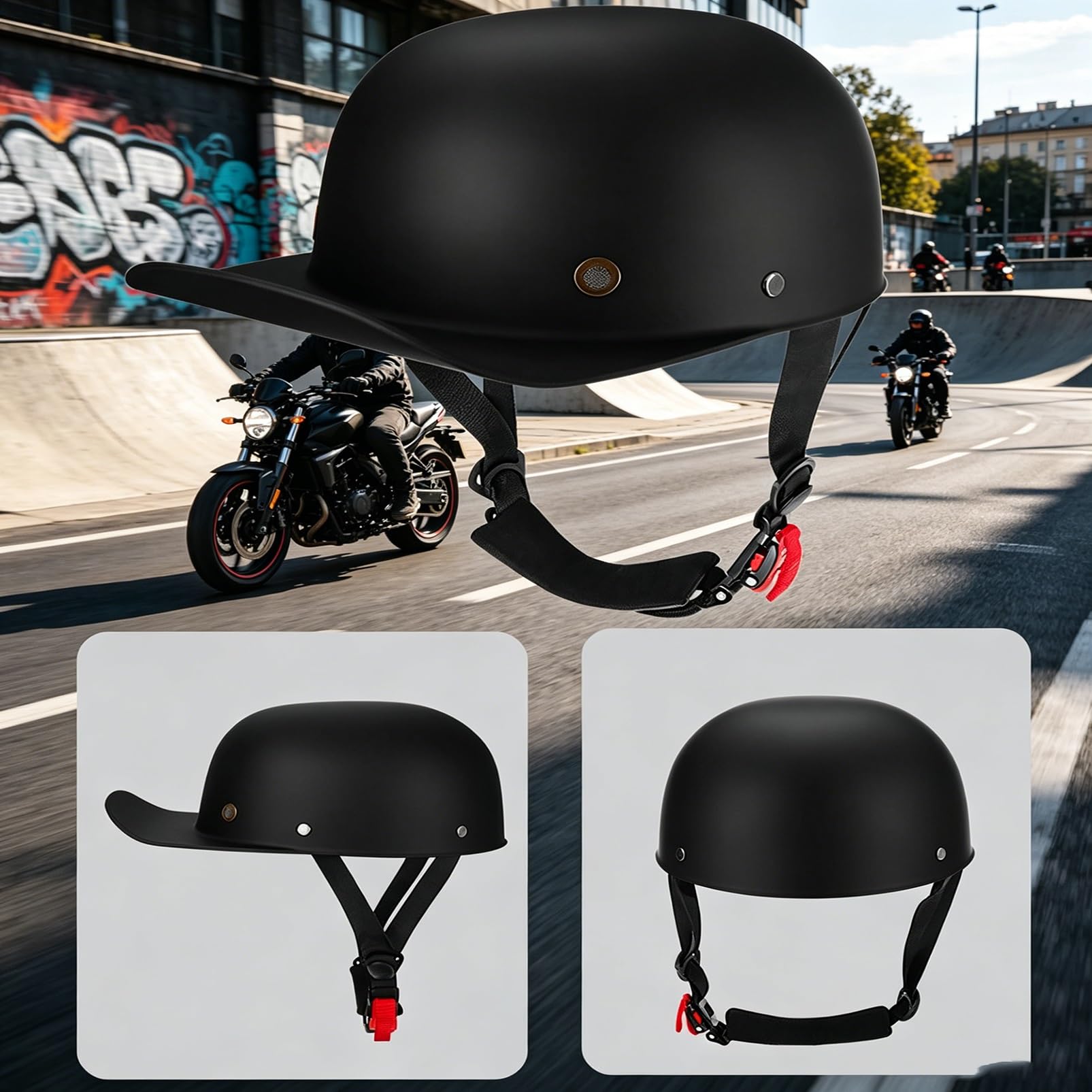 Casco Moto Jet Homologado ECE R22.06, Estilo Gorra de Béisbol Media Carcasa con Gafas de Sol, Dot Legal para Carretera para Scooter Moped Cruiser, Máscara Incluida