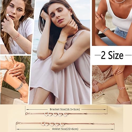 Miniatura 4 de KAULULU - Pulsera de tobillo con corazones, grabado personalizable de 2 a 5 nombres, para el verano en la playa, ajustable, mide 9.85 + 2 pulgadas,