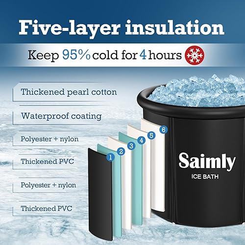 Miniatura 2 de Bañera de hielo de gran tamaño de 30 pulgadas de alto para atletas, bañera de hielo portátil de múltiples capas para recuperación y terapia de agua