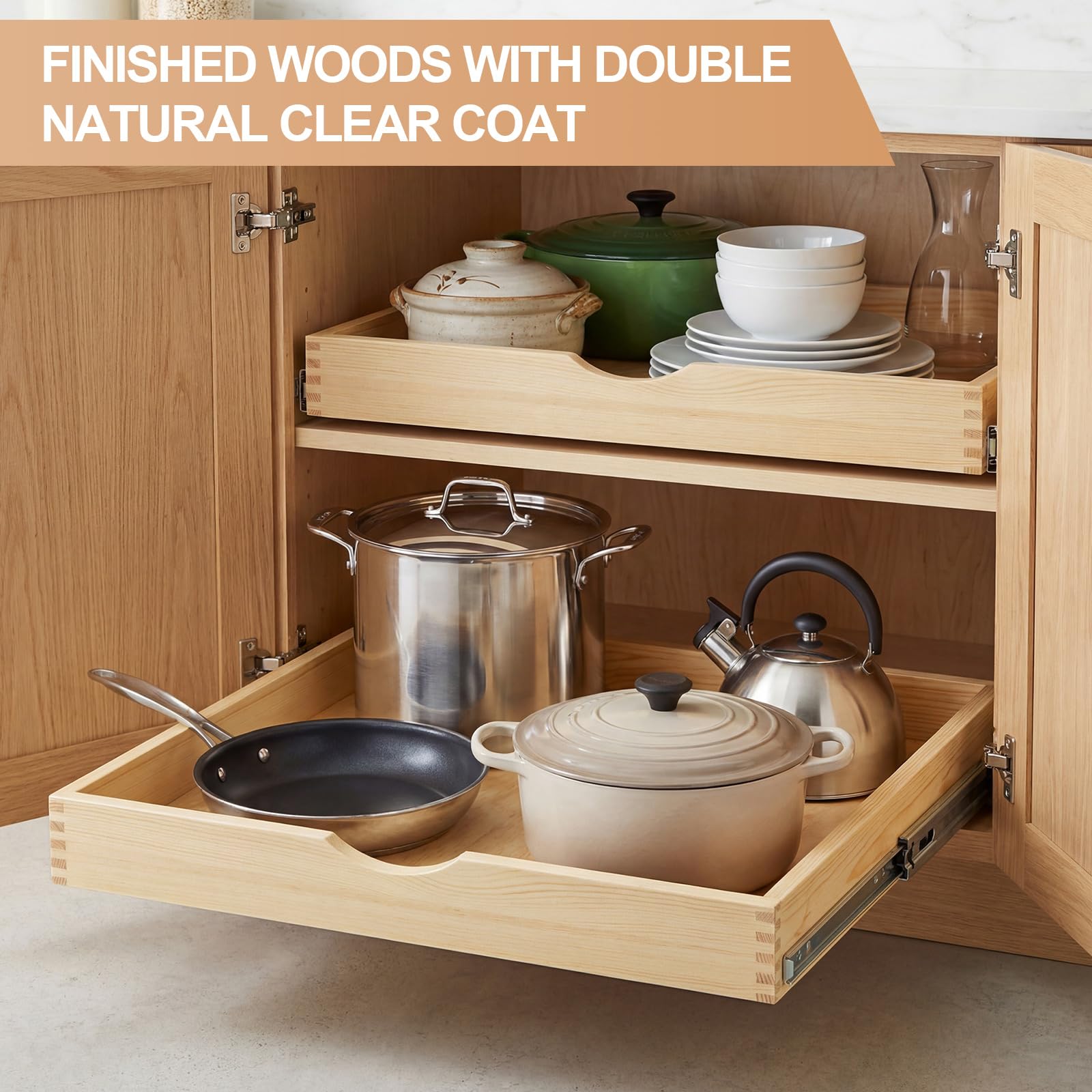 Menkxi Set Di 2 Cassetti Estraibili Per Armadio E Cucina - Organizer In Legno Con Guide A Scomparsa E Chiusura Delicata - 45,7 Cm
