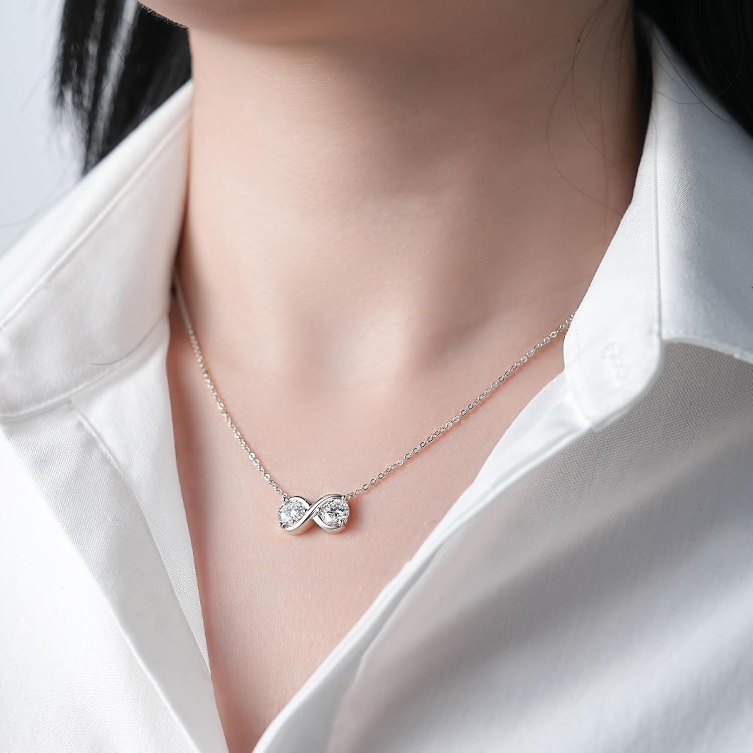 2 Stones Infinity Pendant Necklace, 2.0cttw D Color Moissanite 925 Sterling Silver Infinity Necklace for Women, 18"+2" Adjustable Chain - Image 2