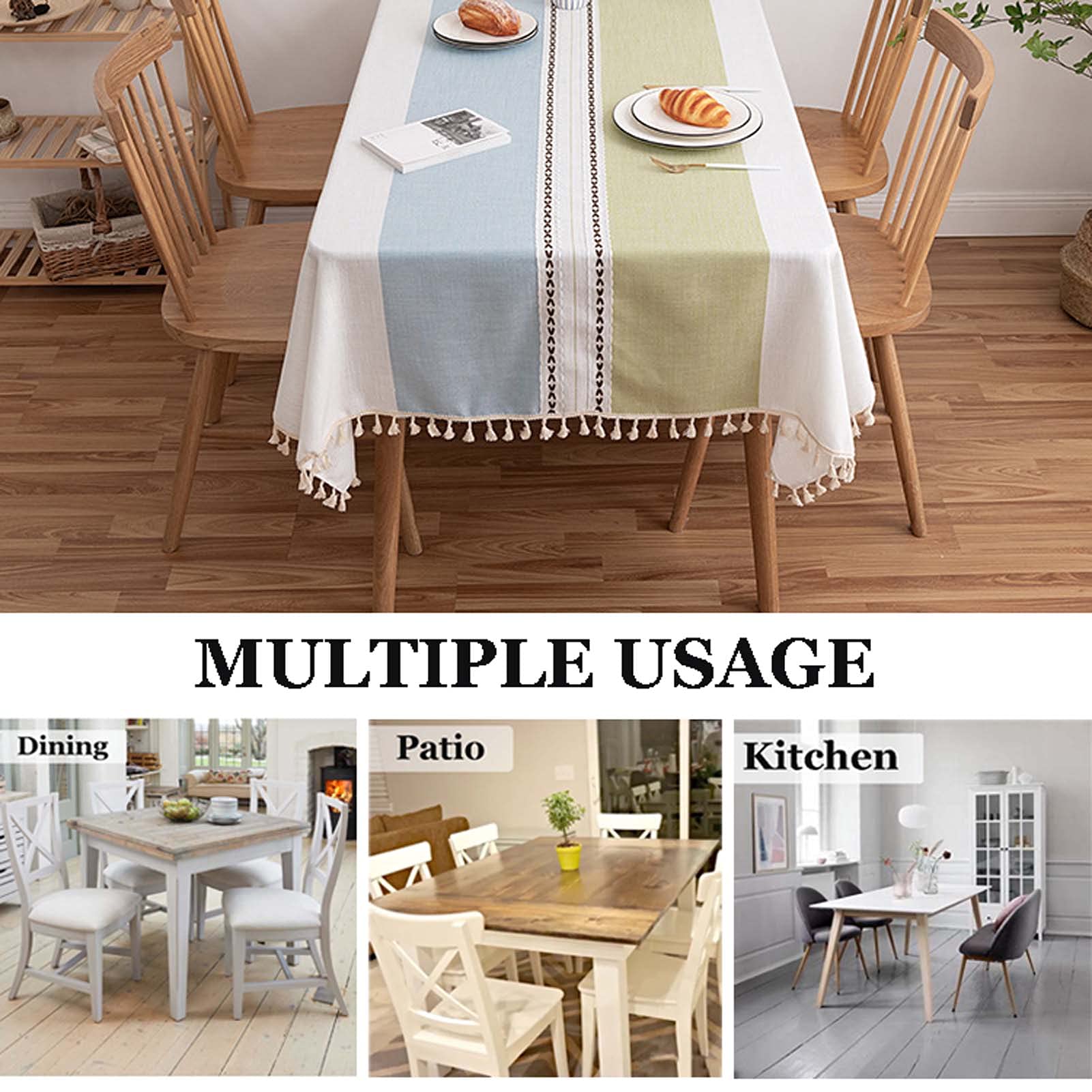 Tovaglia Rettangolare In Cotone E Lino Con Nappe - 140x180 Cm, Beige, Resistente Alle Pieghe, Per Interno Ed Esterno