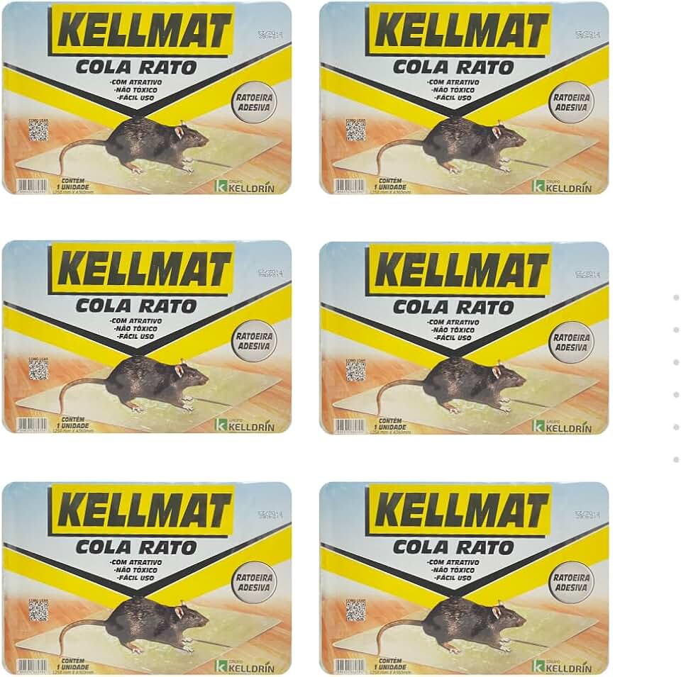 COLA RATO RATOEIRA ADESIVA ARMADILHA PEGA RATOS KELLMAT KELLDRIN - KIT 6 UNIDADES