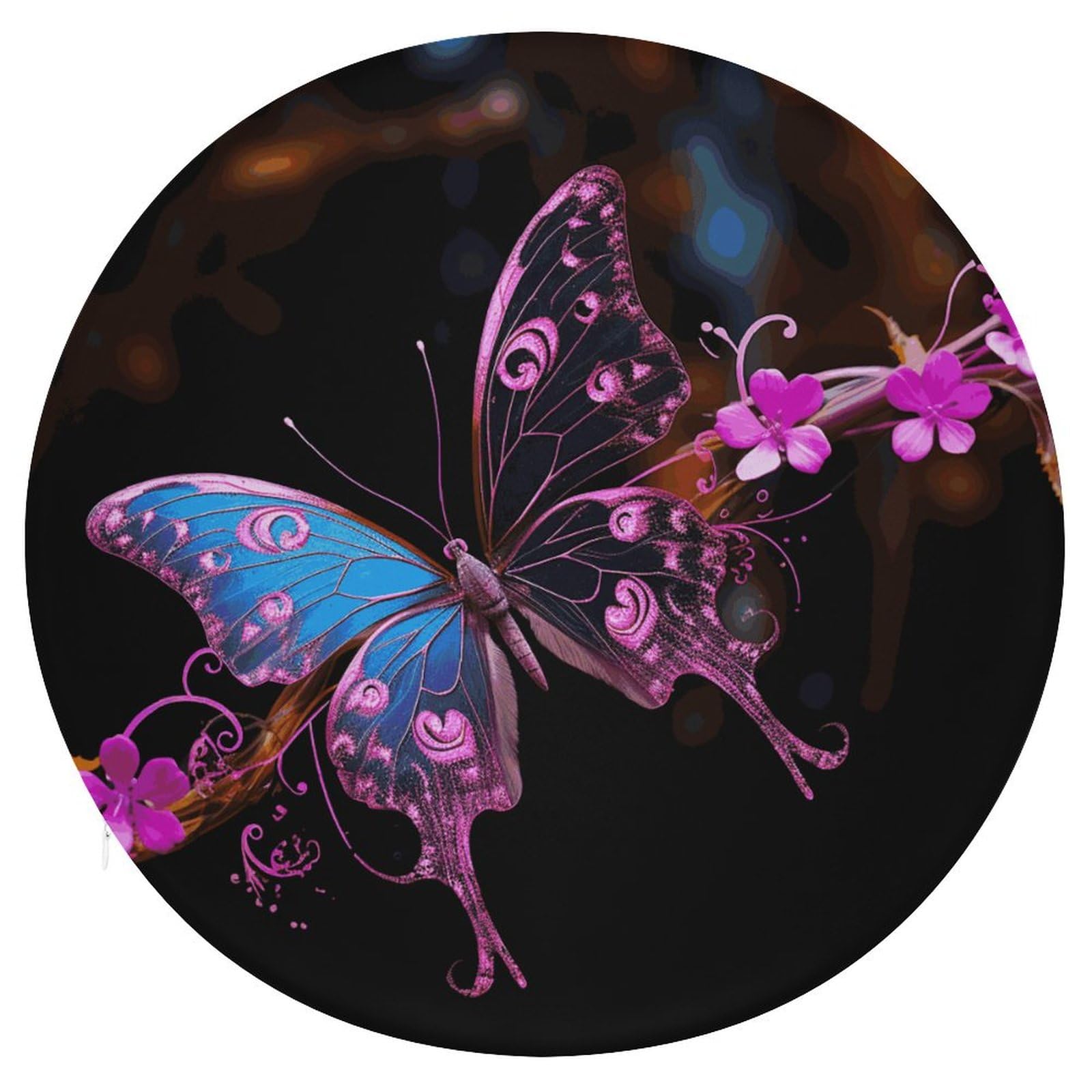 Coussin de sol de méditation rond 39cm imprimé papillon en mousse à mémoire