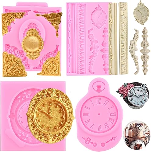 Mujiang Moldes de silicona de estilo barroco, moldes de silicona para reloj vintage, moldes de chocolate para joyas, moldes de chocolate para