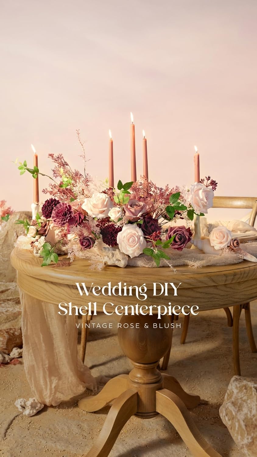 Ling's moment Artificial Burgundy Flowers, 16pcs Faux Silk Roses with Stems, 3.5" Fake Ombre Blush Pink Flowers Bulk for DIY Wedding Bouquets Centerpieces Party Baby Shower Home Decoration - Image 6