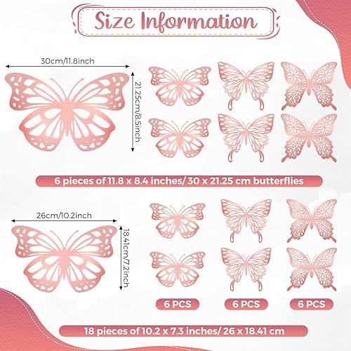 Vista 32 de Yeaqee Juego de 24 piezas de decoración de pared de mariposas grandes en 3D, 2 tamaños y 3 estilos, calcomanías grandes para cumpleaños, baby Dorado