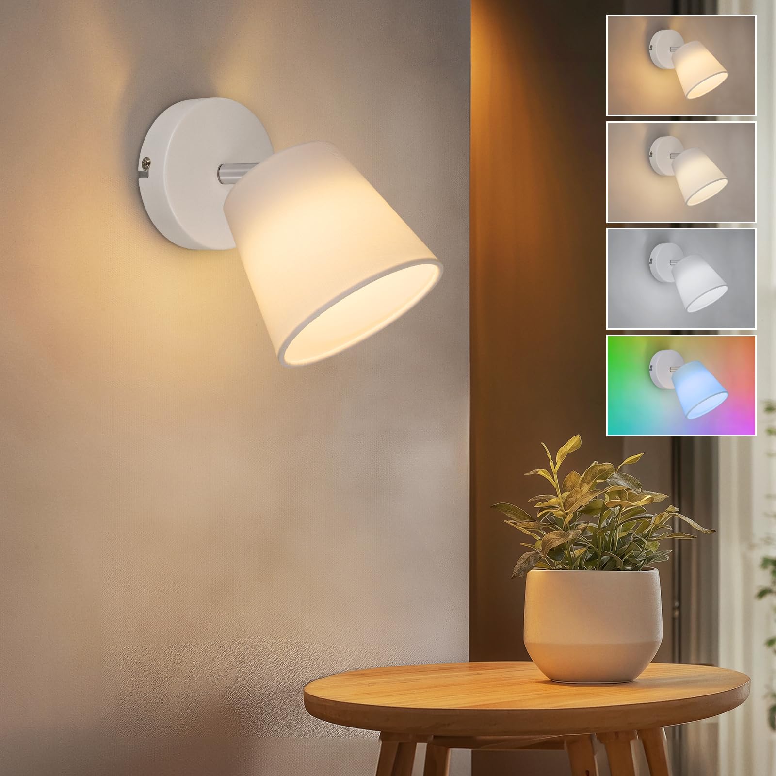 Lámparas de Pared con Batería para Interiores, Recargable RGB Lampara Pared 12 Color con Mando a Distancia, Luz de Pared Inalámbrica Regulable con Pantalla de Tela, Foco Giratorio y Ajustable