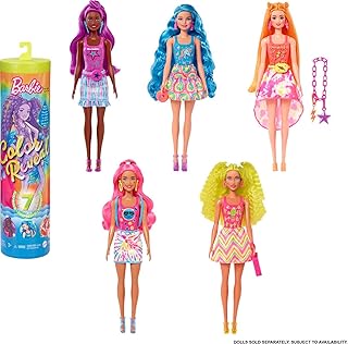 Barbie Color Reveal Doll & Accessories For 3 years and up Neon Tie-Dye Series, 7 Surprises, 1 Barbie Doll (Styles May Vary)