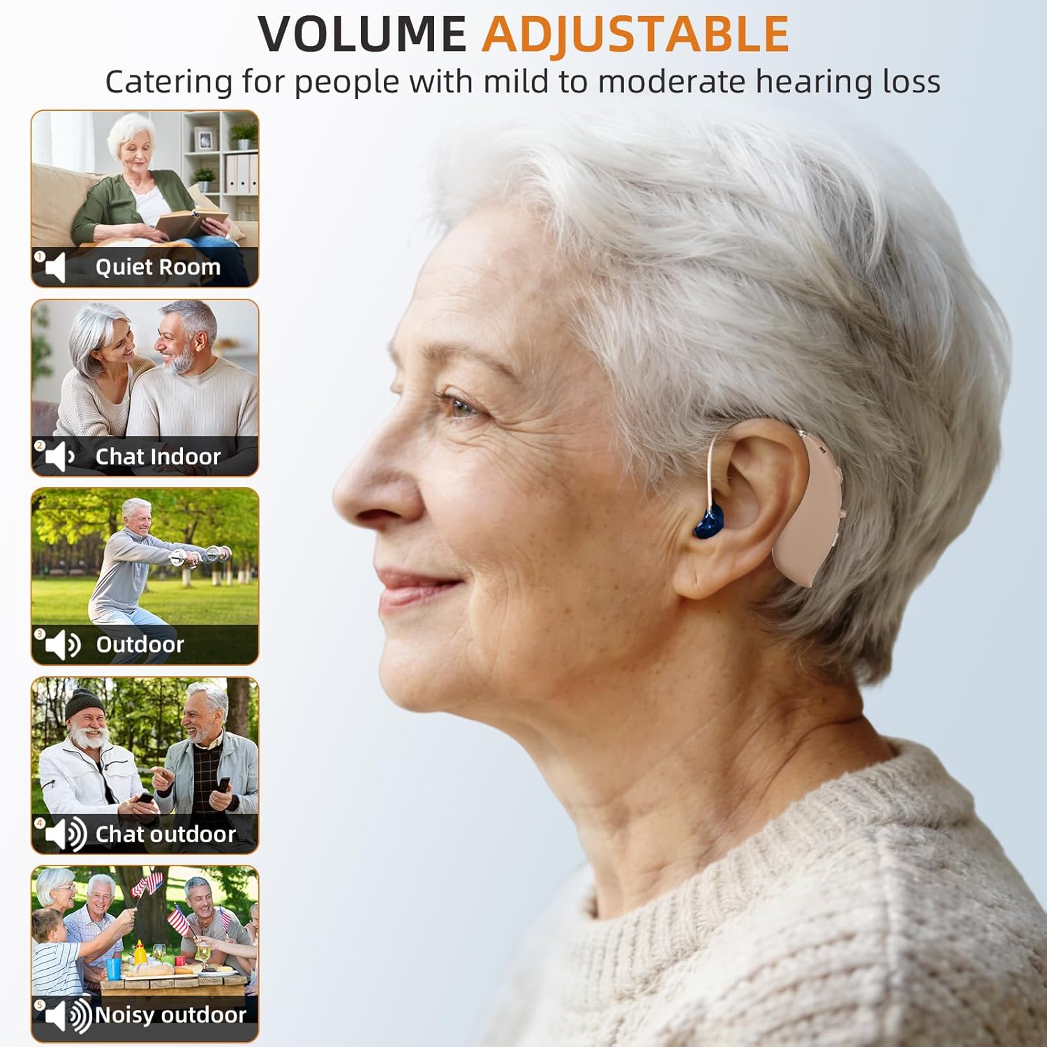 Hearing Aids Rechargeable for Seniors, Lightweight Hearing Amplifiers for Adults Hearing Loss with Noise Cancelling,Portable Behind-the-Ear Hearing Aid Headphones Charging Case Stepless Volume Control - Image 3