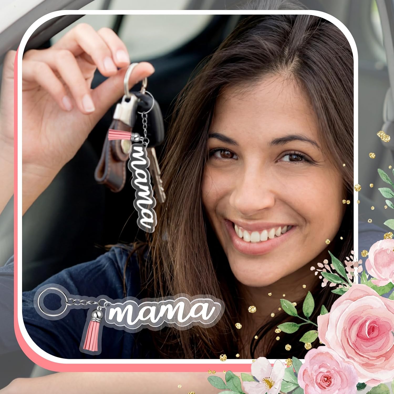 Nosiny 24 Pcs Happy Mothers Day Mama Keychain with Pink Tassel Gifts Bulk for Women Mom Keychains Funny Acrylic Keychains for Grandma Mother Coworker Women Accessories Party Favors
