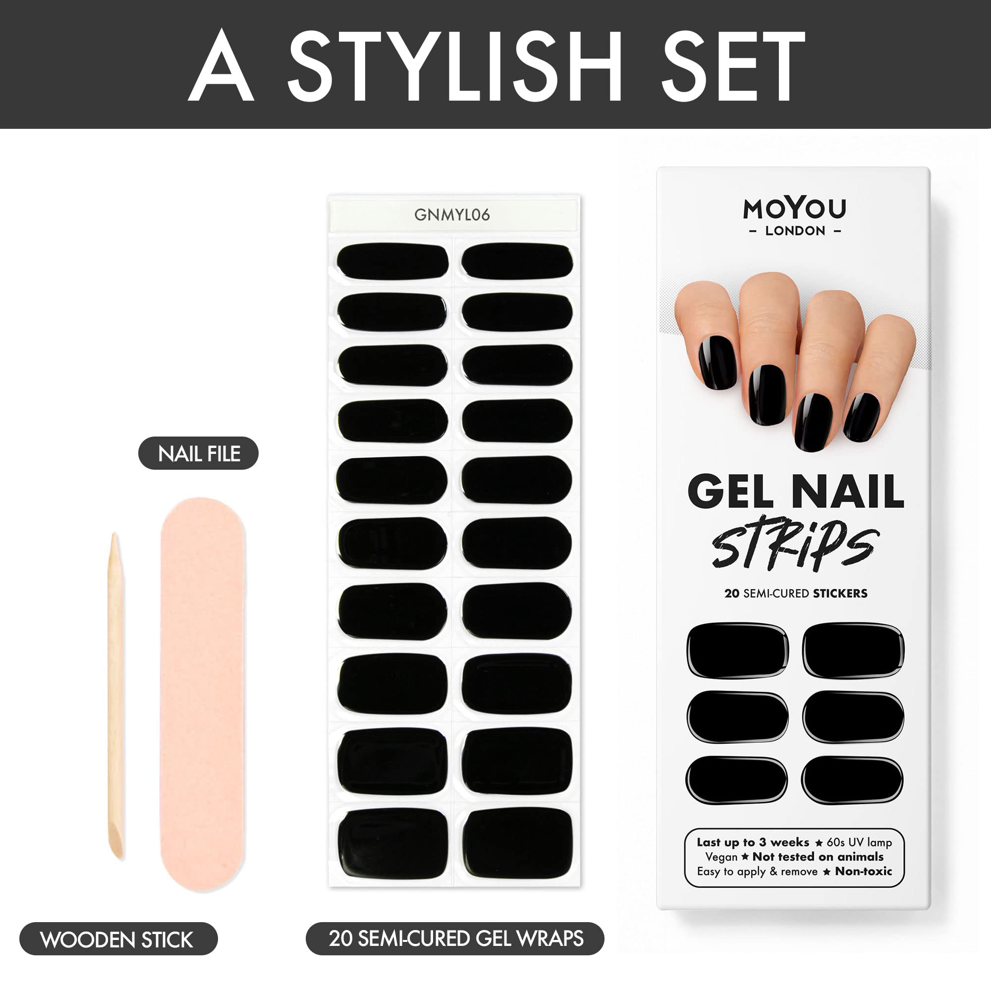 MOYOU LONDON Semi Cured Gel Nail Strips - 20 Pcs. Nail Wraps for Salon-Quality Manicure - Works with Any UV Nail Lamp - Easy to Apply, Trim, & Remove Gel Nail Stickers - Image 4
