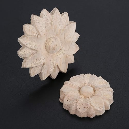 Miniatura 6 de MUXSAM Paquete de 10 rosetas de madera, apliques pequeños onlay, sin pintar, calcomanías redondas de tallado de flores para el hogar, armarios,