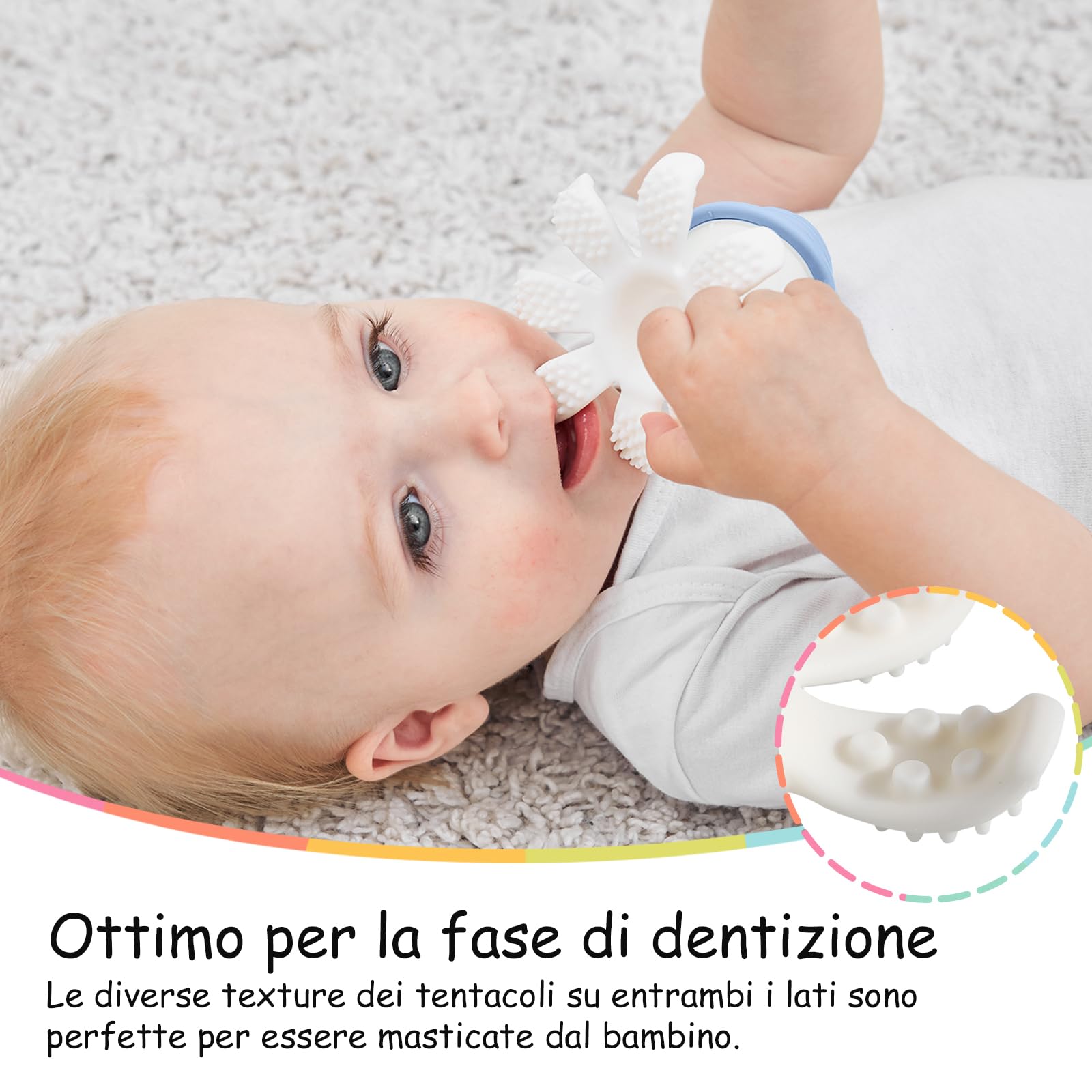 Massaggiagengive Polpo Mombella - Silicone Morbido Per Neonati 6-18 Mesi, Blu - Foto 10
