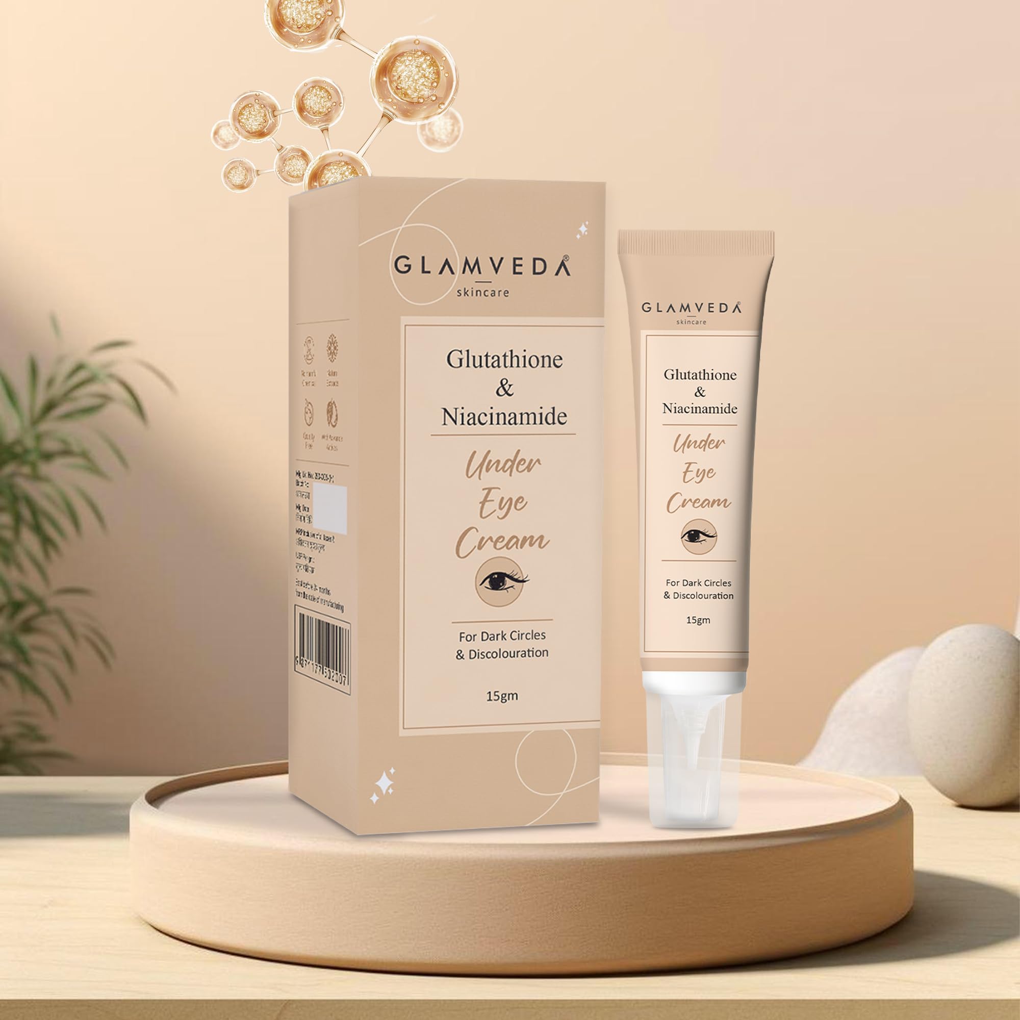Glamveda Glutathione & Niacinamide Under Eye Cream For Dark Circles, Wrinkles, Fine Lines | Reduces Pigmentation & Puffiness | For Women & Men | With Alpha Arbutin |15 gm