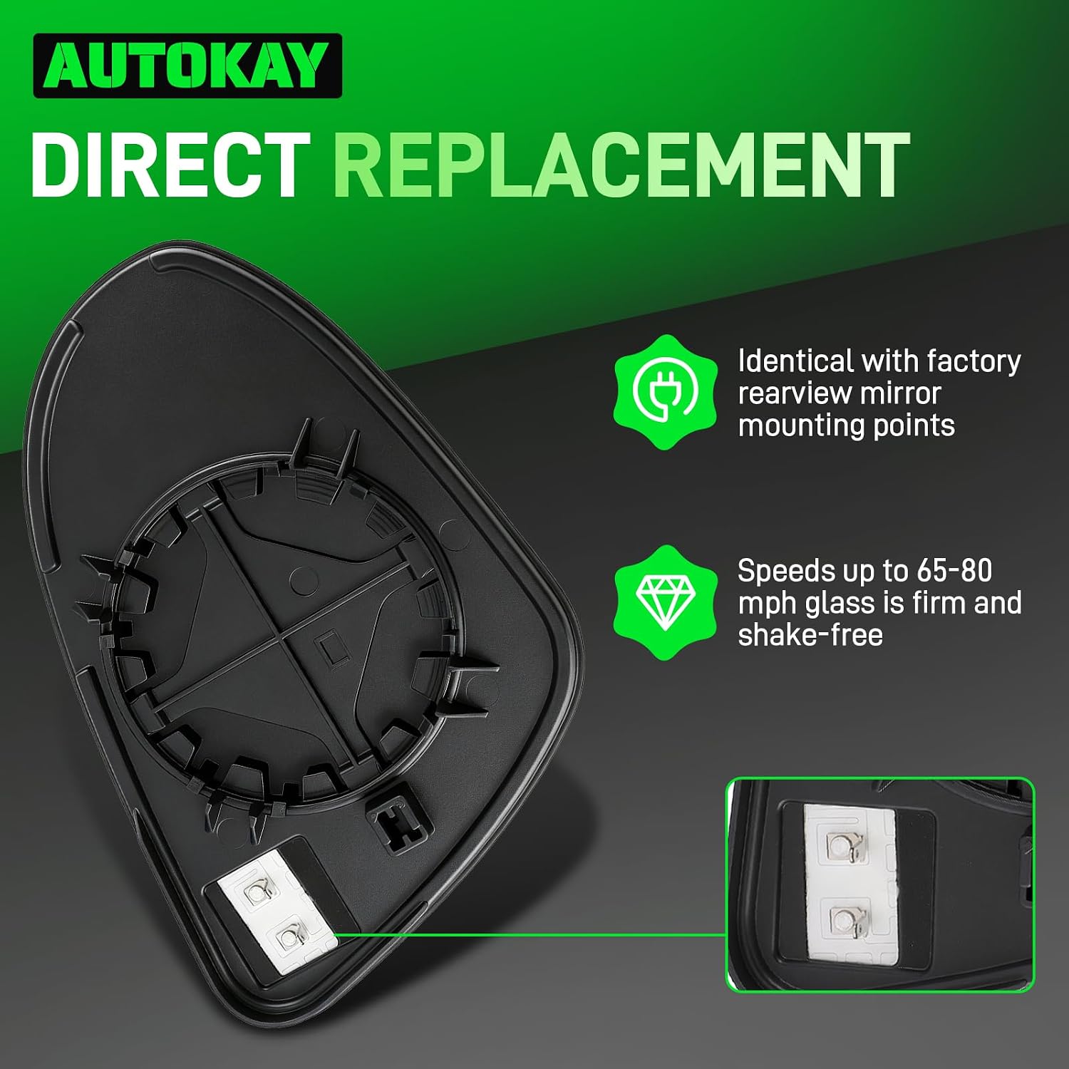 AUTOKAY Left Driver Side Mirror Glass with Power Heated Fits for Toyota Corolla 2014 2015 2016 2017 2018 2019, Driver Side Exterior Rearview Mirrors Replacement Glass with Backing Plate