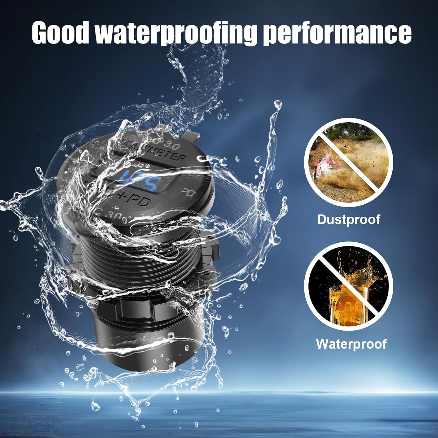 78W 12V USB Outlet 4 Port Car Charger Socket, Dual PD USB C and Dual Quick Charge 3.0 Port Aluminum Charger with Voltmeter DIY Kit Waterproof for Car Boat Marine Motorcycle RV ATV Truck Golf Cart, etc Pack of 1 image 5 of 6 B0DLX26NLX