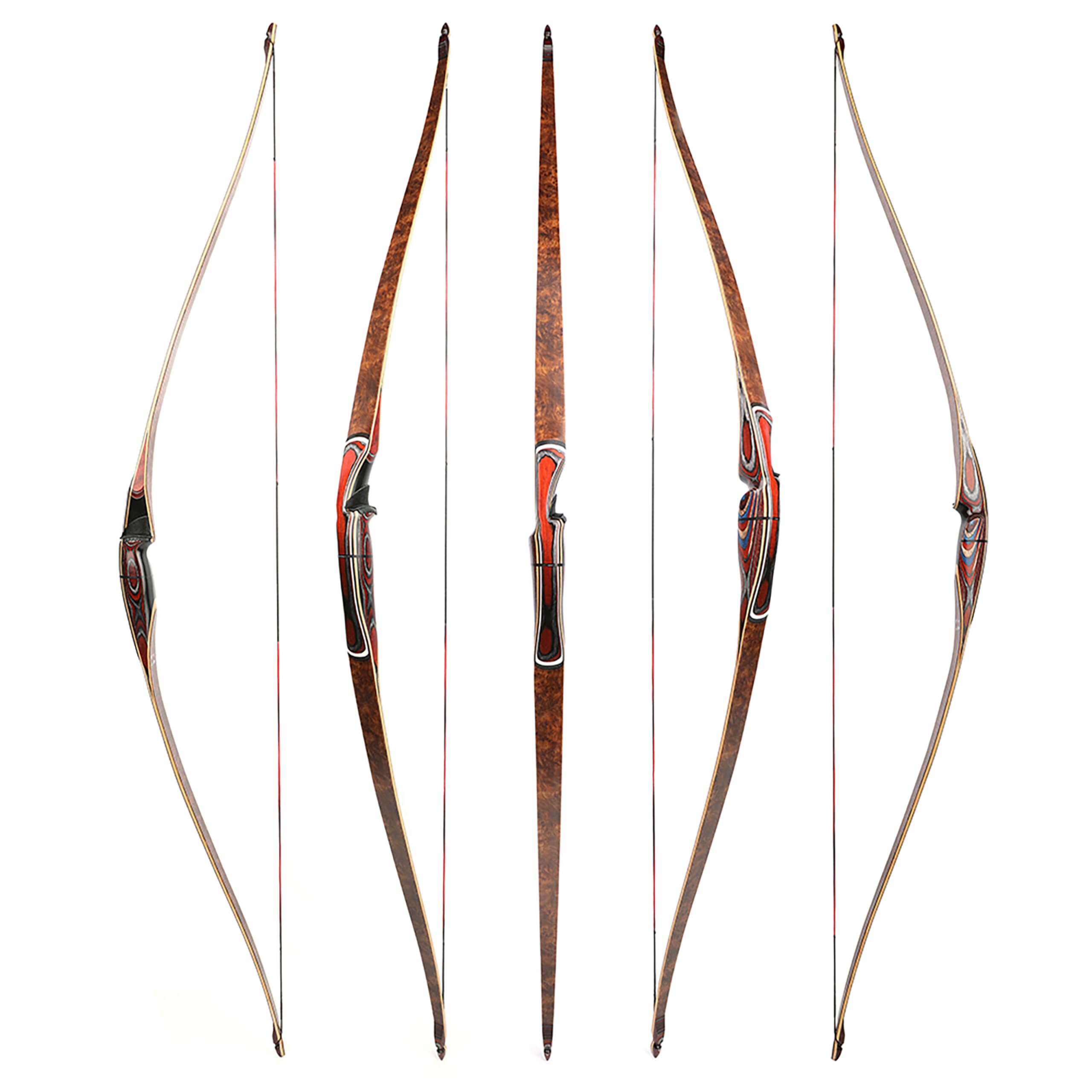 60" Takedown-Longbogen 20-55 Lbs Traditioneller Holzdreiecksbogen Rechtshänder für Bogenschießen, Jagen und Zieltraining