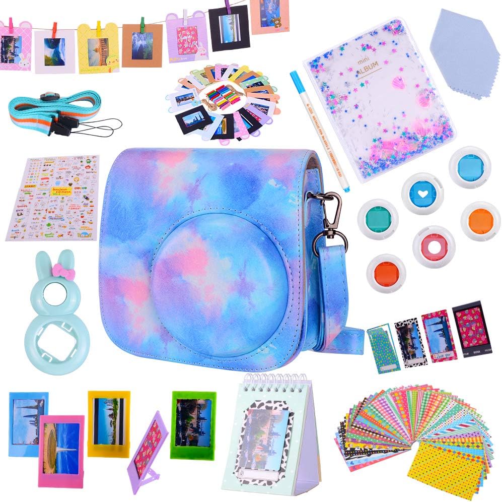 Tiessic Instax Mini 9 Accessories Bundles Compatible with Fujifilm Instax Mini 9 Mini 8 Mini 8+ Camera with Mini 9 Case,64 Photos Mini Photo Album,etc.(Fantasy Paint，14 Items)