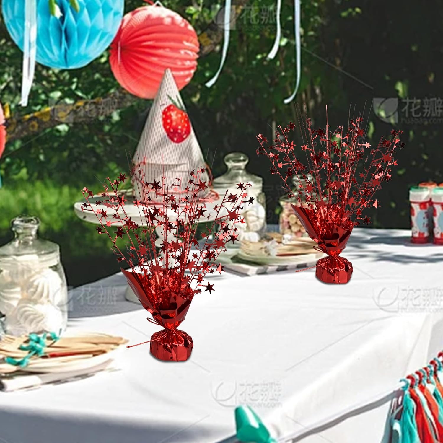 6 Pack Metallic Foil Spray Centerpiece Star Table Decoration Burst Table Centerpieces for Birthday Wedding Anniversary Graduation Holiday Party Supplies Decor (Red)