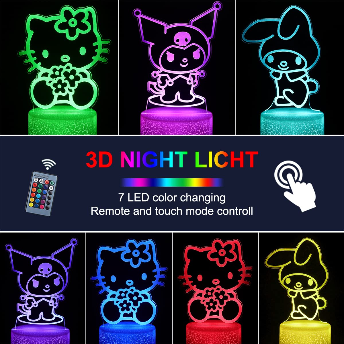 sunduck 3D Illusion Cat Night Light for Kids - 3 Patterns and 16 Colours Change with Remote Control — view 4