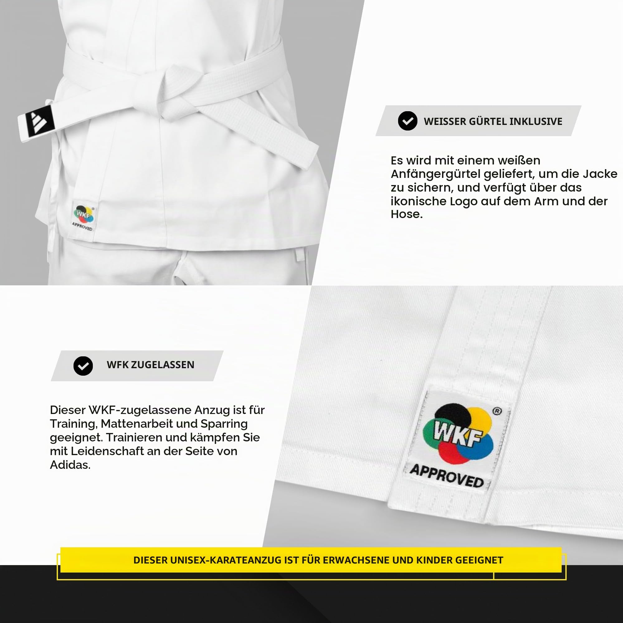 Adidas Adistart Karate Gi für Männer, Frauen und Kinder, leichte Kampfsport-Uniform aus Polyester-Baumwoll-Mischgewebe