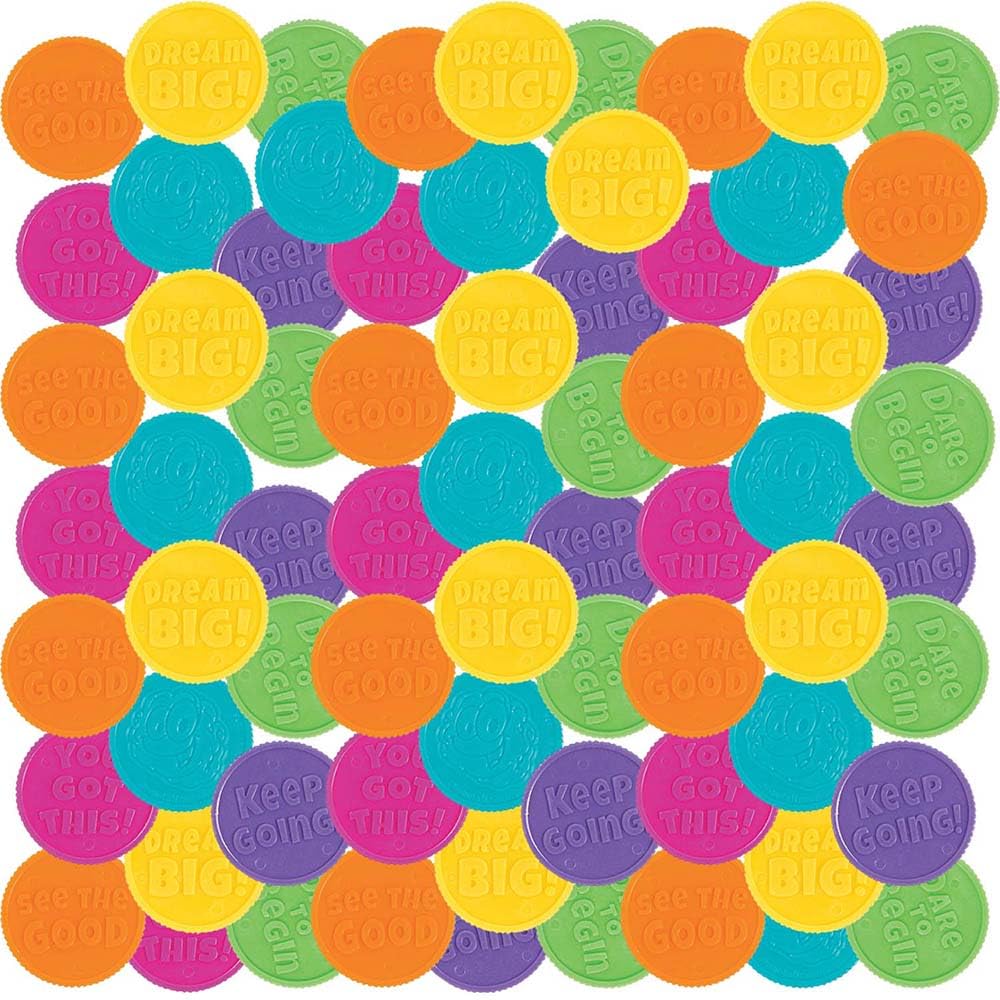 Fun Express Growth Mindset Coins - Educational and Learning Activities for Halloween Christmas Party - Valentine's Day Party Favors - 144 Pieces